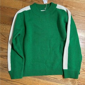 Outerknown NWT Cashmere Sweater.  Emerald Green with White Stripe. Crew  Medium